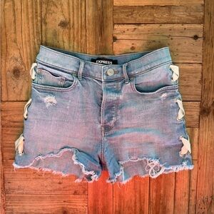 Express Lace-Up Light Blue Jean Shorts